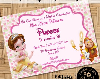 Editable Baby Belle Beauty and the Beast Belle Printable Birthday Party Invitation Digital Editable Corjl