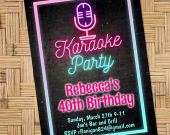 Editable Neon Karaoke Party Invitation, Birthday Invitation, Karaoke Party Singing Party You Print Corjl