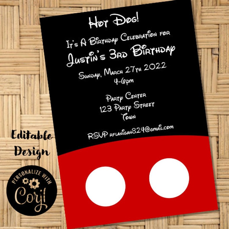 Editable Mickey Mouse Birthday Invitation Printable Birthday Etsy