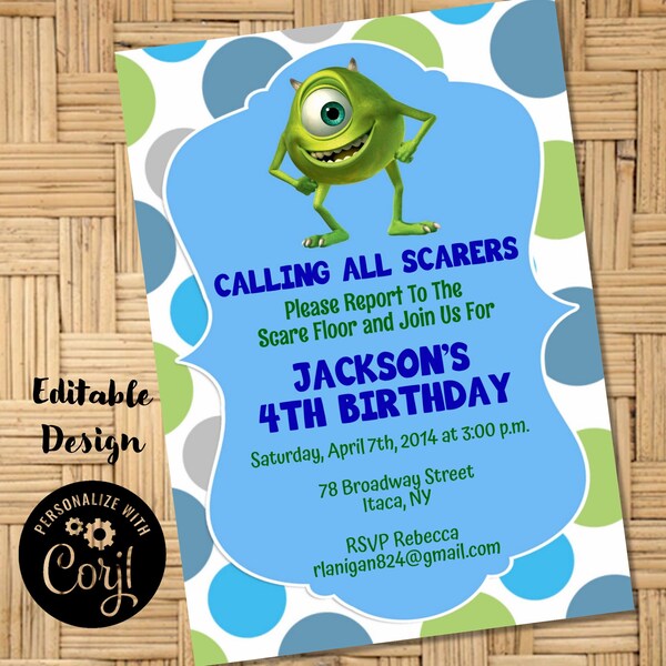Monster Inc Party Invitation - Etsy