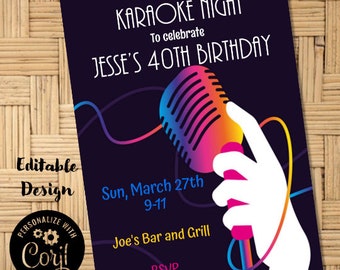 Editable Karaoke Party Invitation, Birthday Invitation, Karaoke Party Singing Party You Print Corjl