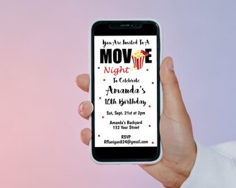 Editable Movie night invitation | Backyard movie party invitation | Movie Birthday Invitation IPhone Cell Phone Corjl