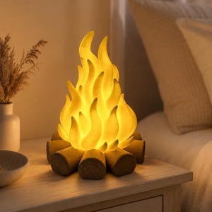 Campfire Night Light Flame Effect Decoration Ideas Woodland Bedroom Mood Lighting Rustic Cabin Miniature Firepit Log Fire Ambient Display 3D