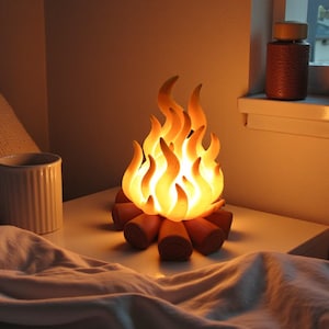 Campfire Night Light Flame Effect Decoration Ideas Woodland Bedroom Mood Lighting Rustic Cabin Miniature Firepit Log Fire Ambient Display 3D