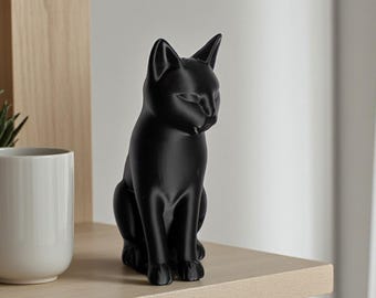 Samurai Cat Sculpture • 3d-printed Warrior Feline • Matte Black