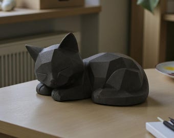 Cat Sculpture Minimalist Cat Decor Modern Desk Ornament Home Office Cat Figurine Black Geometric Shelf Display Cat Lover Gift For Birthday