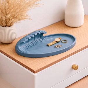 Coastal Wave Catch All Tray Ocean Jewelry Dish 3D Printed Beach House Decor Nautical Entryway Valet Tray Surfer Gift Modern Home Accent