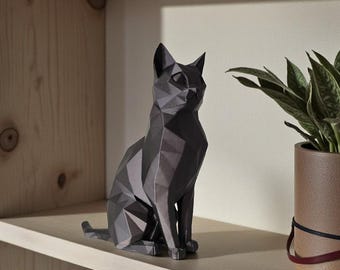 Cat Figurine Geometric Black Sculpture Modern Shelf Decoration Cat Statue Desk Ornament Home Office Display Minimalist Cat Decor Gift Her
