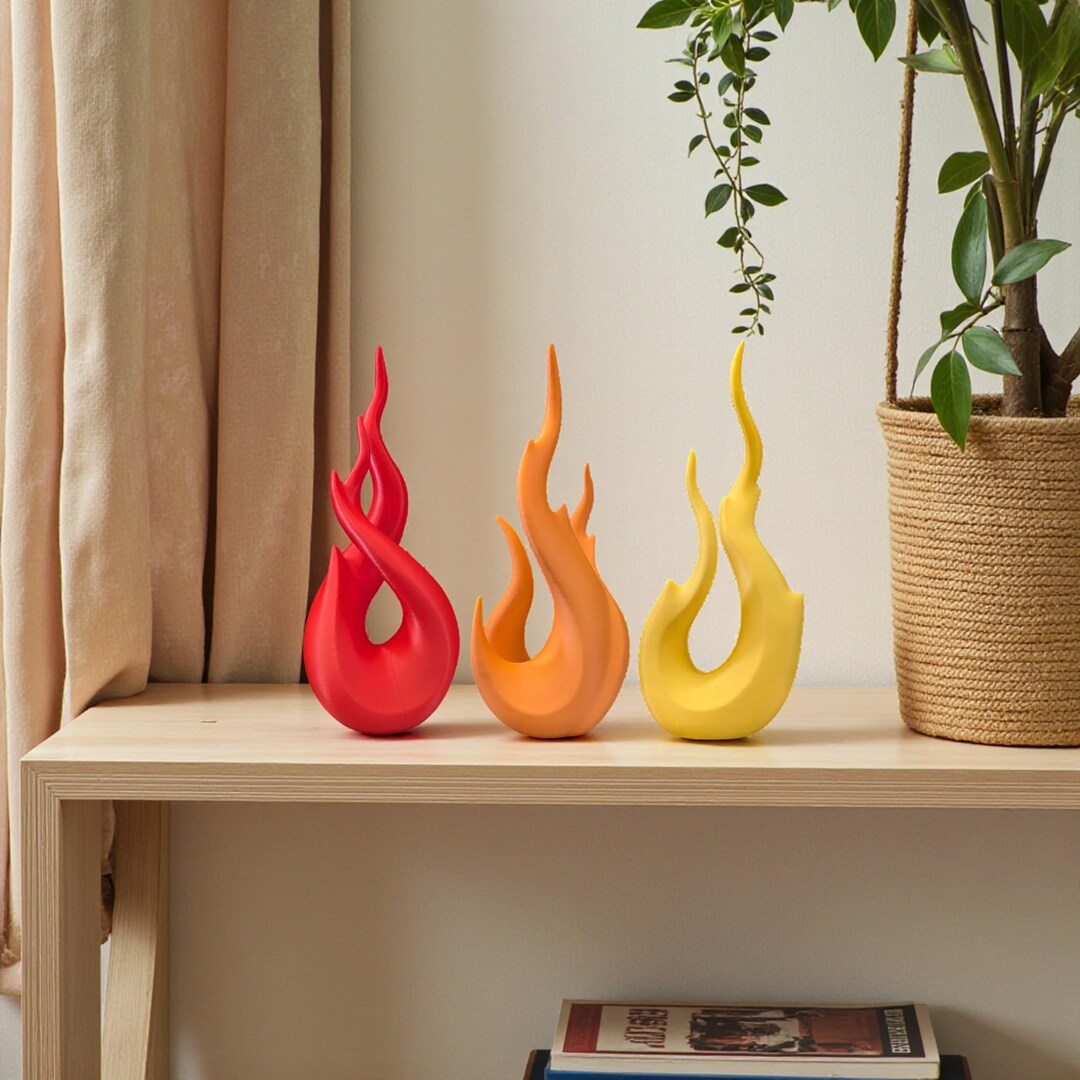 Mini Flame Sculpture Set Modern Abstract Fire Decor 3D Printed