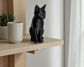 Black Cat Figurine Minimalist Home Decor Modern Shelf Decor Gift For Her Scandi Living Room Desk Decor Cat Lover Gift Idea Office Accessory