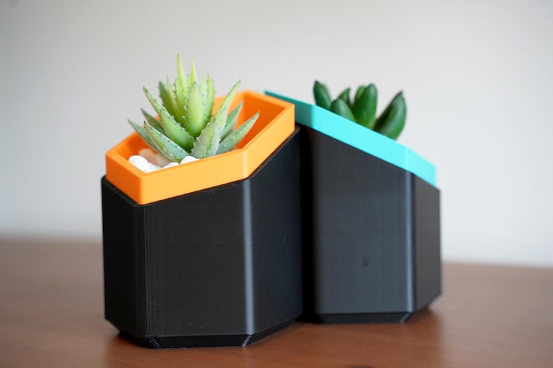 Hexagonal Succulent Planter Set 3D Printed Geometric Modern Shelf Decor Colour Pop Housewarming Gift Idea For Her New Home Living Room image 3