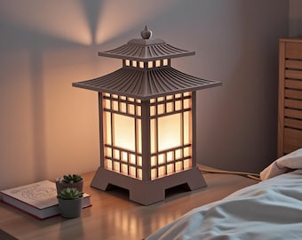 Japanese Lantern Table Lamp 3D Printed Pagoda Light Zen Bedside Night Light Asian Inspired Home Decor Gift For Living Room Or Bedroom