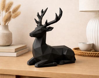 Modern Geometric Deer Statue 3D Printed Minimalist Stag Decor For Shelf Table Winter Home Accent Gift For Him Cabin Lodge Home Decor