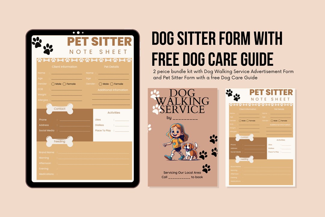 Digital Pet Sitter Templates Forms Dog Sitting Printable Dog - Etsy