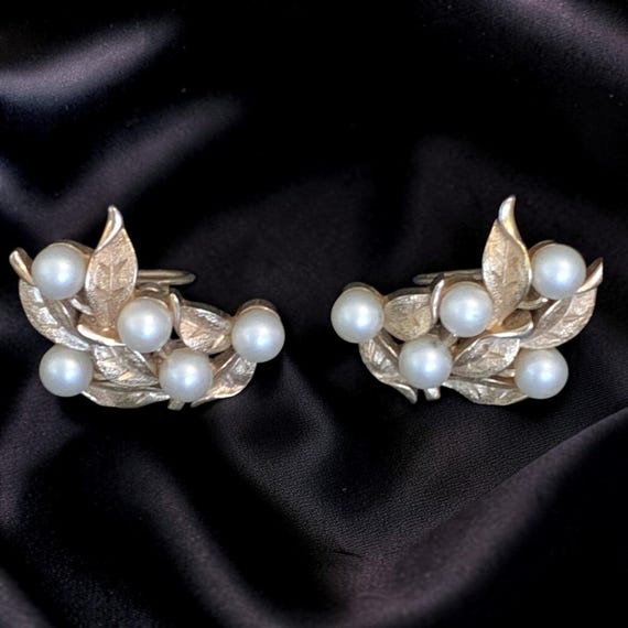 Crown Trifari Clip-On Faux Pearl Earrings
