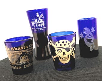 Lot of 4 Vintage Cobalt Blue Shot Glasses