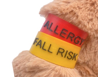 Toy Hospital Wristband for Doll, Allergy wristband for stuffed animal, Fall Risk wristband for stuffie.