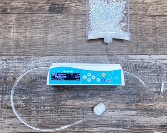 Toy Infusion Pump for Doll or Stuffed Animal, handmade toy IV bag, Medical Toy, Doctor Play Set.