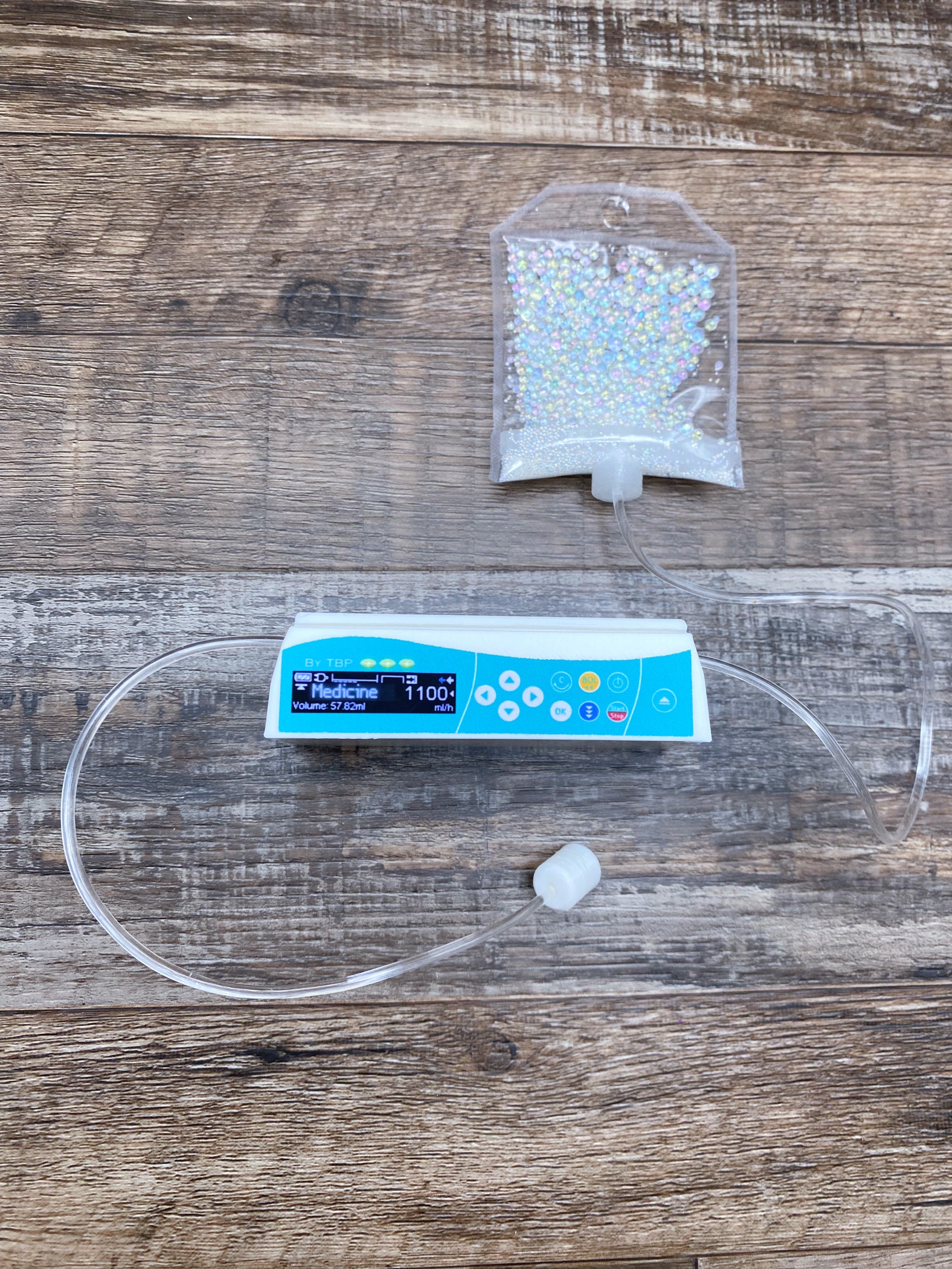 Toy Infusion Pump for Doll or Stuffed Animal, handmade toy IV bag, Medical Toy, Doctor Play Set.