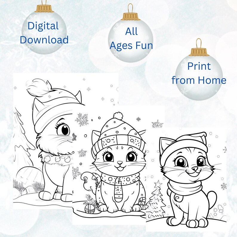 Printable Christmas Cat Coloring Pages Set of 15 Festive Designs ...