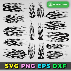 Flames 16 Stencil Outline Silhouette Ghost Flame Fire Tattoo Car Motorcycle Cricut png dxf Flames decal design SVG EPs PACK DOWNLOAD
