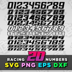 20 fuentes de números de carreras SVG EPS DXF png Paquete de números de carreras de motos de cross, atv, utv, motos, deportes, silueta, Cricut, descarga de archivos