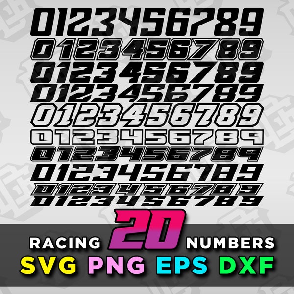 20 Racing Number Fonts SVG EPS DXF png Alphabets Bundle dirtbike atv utv motorcycle sports race numbers Silhouette Cricut File Download