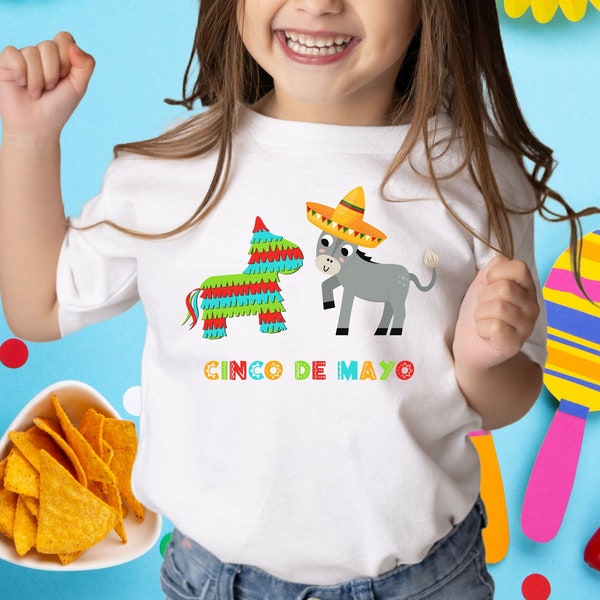 Kids Cinco de Mayo Burro and Pinata Tee Shirt, Gift for Kid, Donkey and Pinata Kids T Shirt, Cute Kids Cinco de Mayo T-Shirt