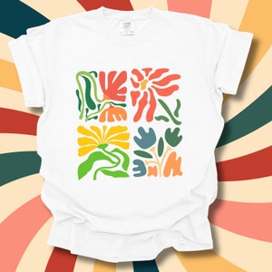 Retro 60s Flowers Garment-Dyed T-Shirt, Gift for Her, Comfort Retro Tee Shirt, Relaxed Fit Floral T Shirt