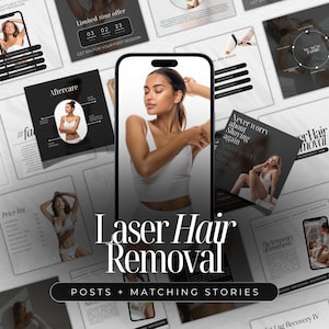 Laser Hair Removal Instagram Templates | Laser Hair Removal Social Media Posts | IPL Laser Posts | Esthetician Templates | Skincare Posts