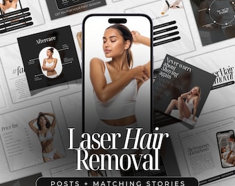 Plantillas de Instagram sobre depilación láser / Publicaciones en redes sociales sobre depilación láser / Publicaciones sobre láser IPL / Plantillas para esteticistas / Publicaciones sobre cuidado de la piel