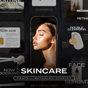 Black Skincare Instagram Templates | Esthetician Social Media Posts | Beauty Templates | Skincare Posts | Acne Posts | Skincare Templates