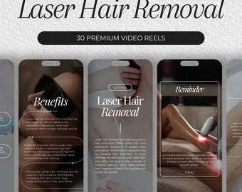Reels de Instagram sobre depilación láser, publicaciones en redes sociales sobre depilación láser / Reels de láser IPL / Plantillas para esteticistas / Reels de cuidado de la piel