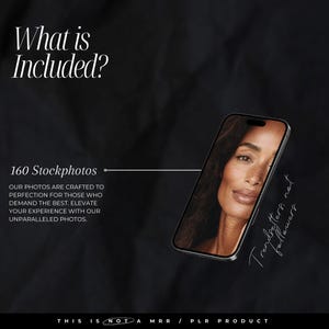 May include: A black and white image of a woman's face on a smartphone screen. The text "Trendsetters, not followers" is written on the right side of the image. The text "160 Stockphotos" is written at the top of the image.
