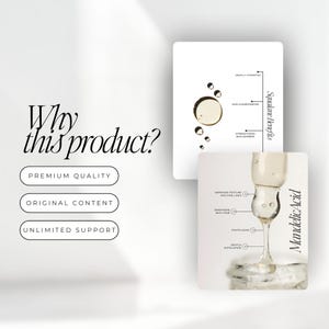 Puede incluir: Un gr&aacute;fico de informaci&oacute;n del producto con el texto "&iquest;Por qu&eacute; este producto?" y las palabras "Calidad superior", "Contenido original" y "Soporte ilimitado". Dos tarjetas muestran los beneficios del producto, incluyendo "Hidrata profundamente" y "&Aacute;cido Mand&eacute;lico".