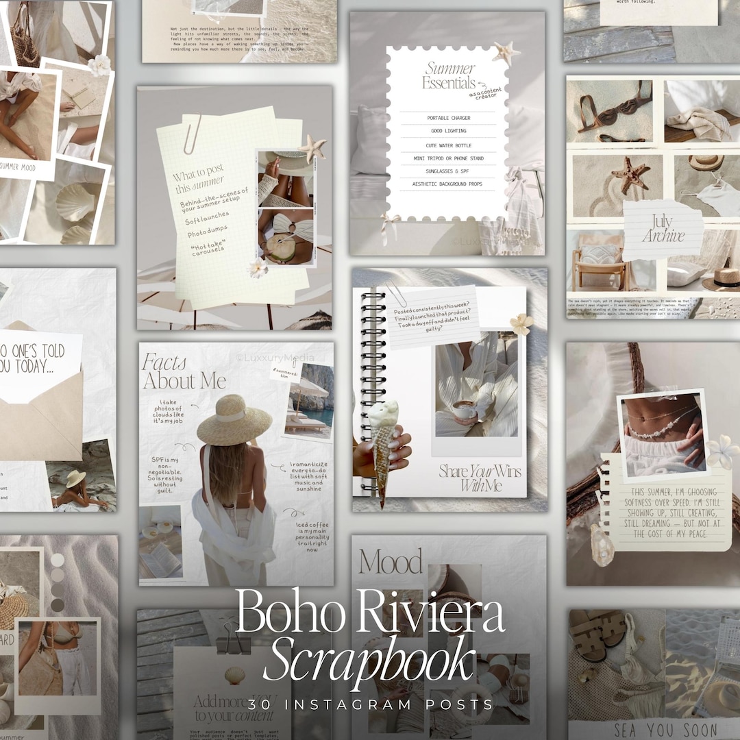 Boho Neutral Scrapbook Instagram Templates | Beach Aesthetic Social ...