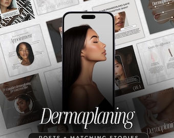 Plantillas de Instagram sobre dermaplaning / Publicaciones de dermaplaning en redes sociales / Plantillas para esteticistas / Publicaciones sobre tratamientos faciales / Plantillas para el cuidado de la piel