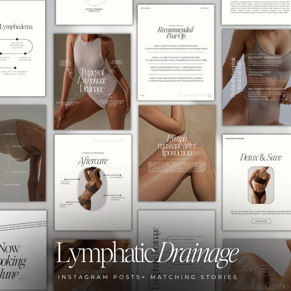 Lymphatic Drainage Instagram Templates | Manual Lymphatic Drainage  Posts | Post Op Lymphatic Drainage Templates | Massage Therapy Posts