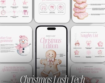 Lash Tech Christmas Templates | Lash Extension Christmas Posts | Festive Lash Artist Social Media Posts | Pink Lash Tech Templates Christmas