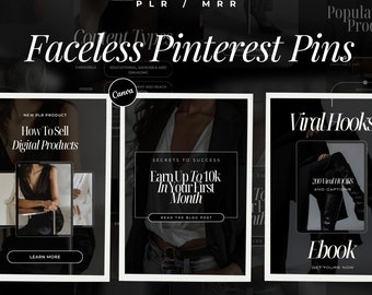 Faceless Pinterest Pins Templates | Faceless Templates Pinterest | PLR Faceless Pins | Faceless MRR Template Pinterest | Canva Template PLR