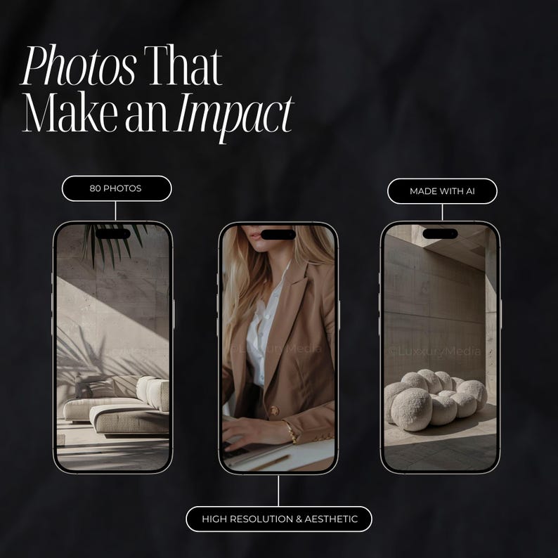 May include: Three images of photos generated by AI. The first image shows a modern living room with a couch and a window. The second image shows a woman wearing a brown blazer. The third image shows a fluffy white couch in a modern room.