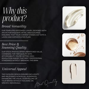 Pode incluir: Texto sobreposto em um fundo preto com as palavras "Why this product?" em branco. O texto abaixo explica os benef&iacute;cios de usar o produto, incluindo sua ampla versatilidade, o melhor pre&ccedil;o e uma qualidade impressionante, bem como seu apelo universal. O texto "Best Quality" est&aacute; escrito em branco sobre um fundo preto no canto inferior direito da imagem.