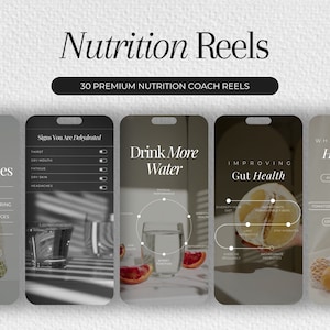 30 Nutrition Coach Video Reels | Nutrition Reels Instagram Templates | Wellness Instagram Social Media Posts | Nutrition Reels Instagram