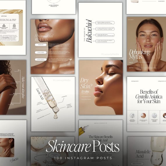 100 Skincare Instagram Templates, Esthetician Posts, Skincare Social Media Posts, Esthetician Templates Instagram, Skincare Canva Templates