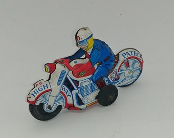 Vintage Tinplate POLICE Motorcycle 22cm Highway Patrol Police