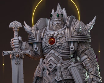 Uther Pendragon, Fighter, Paladin, Knight, DnD, Pathfinder, Fantasy Tabletop RPG, Miniature Painting, 32mm, 75mm, Resin Miniature