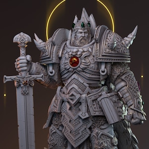 Uther Pendragon, Fighter, Paladin, Knight, DnD, Pathfinder, Fantasy Tabletop RPG, Miniature Painting, 32mm, 75mm, Resin Miniature