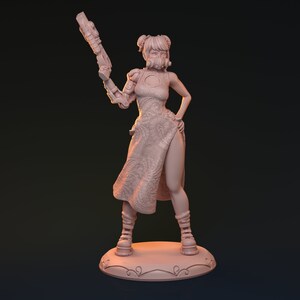 Sun-Chen, Gunslinger, Fighter, Cyberpunk, DnD, Sci-Fi, Fantasy, Pathfinder, Tabletop, 32mm, 75mm, Miniature, Pin-Up