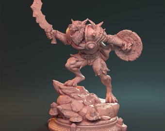 Brogan, Warrior, Werewolf, Fighter, Bruiser, Barbarian, DnD, Pathfinder, Tabletop, Fantasy, 32mm, 75mm, Beastfolk, Shifter, Berserker