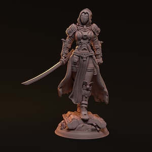 Kara Mint, Cerberus Project, Cyberpunk, Rogue, Assassin, DnD, Pathfinder, Starfinder, Sci-Fi, Tabletop, Miniature, 32mm, Mythreal Games